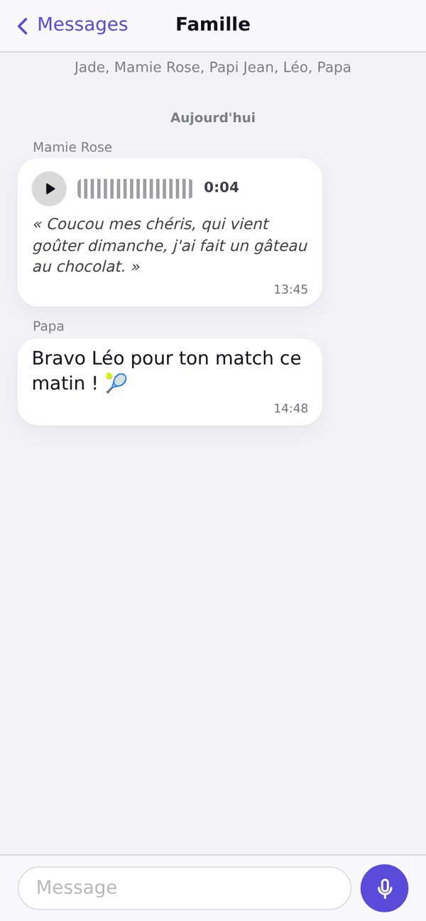 La conversation Famille dans l'app