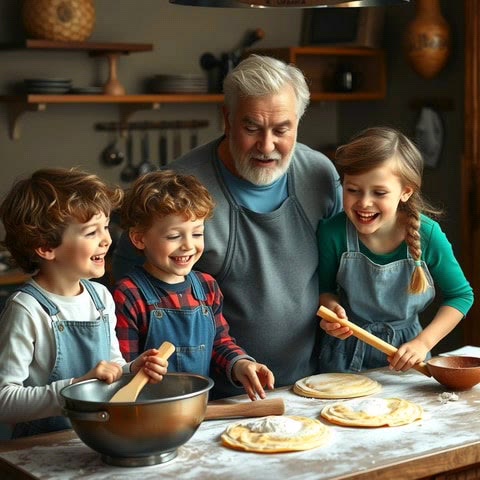 Une photo en grand : les crêpes chez les grands-parents
